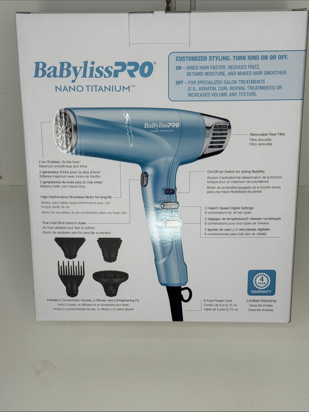 BaBylissPRO Nano Titanium Metallic Light Blue Hair Dryer - Picture 2 of 4